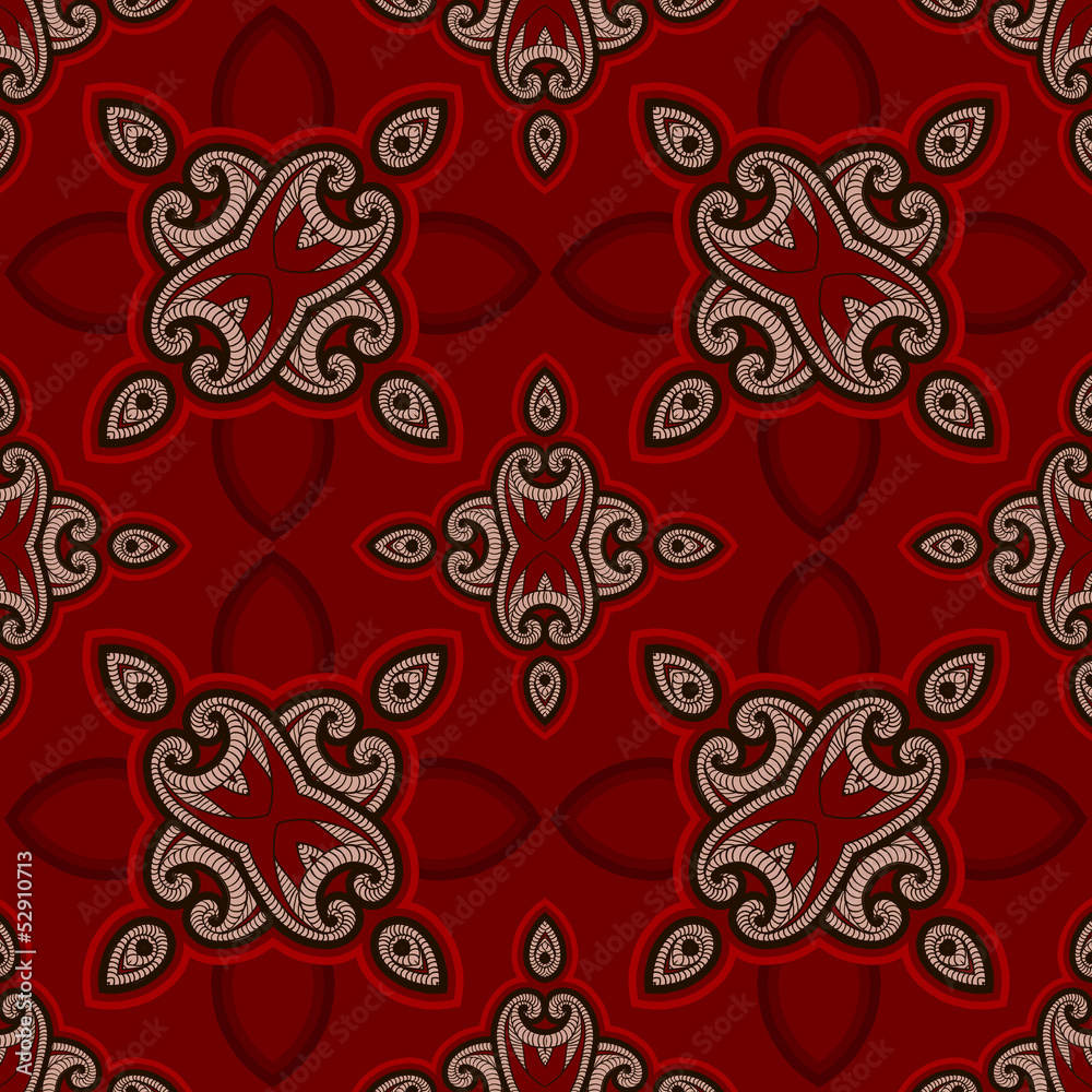 Patterned floor tile in oriental style. In red and black colors. Patterned floor tile in oriental style. In red and black colors.