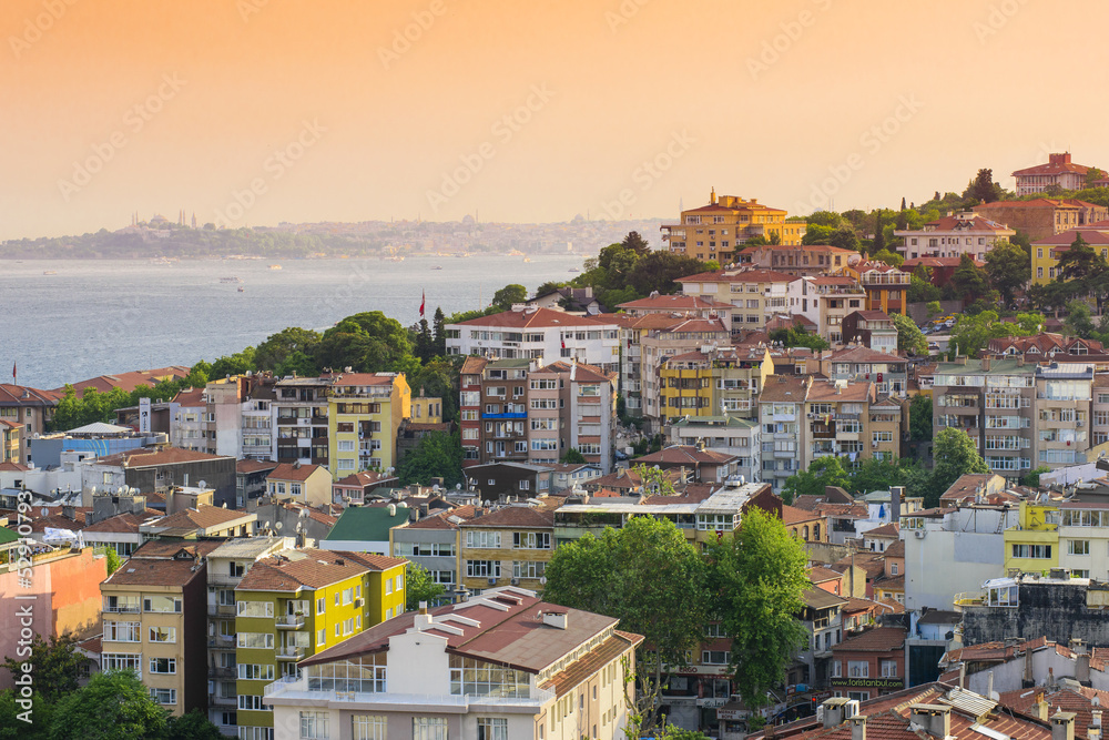 Aerial Landscape view of housing from Bosphorus bridge in Istanb