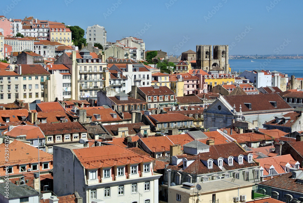 Panoramic view on historic Alfama in Lisbon