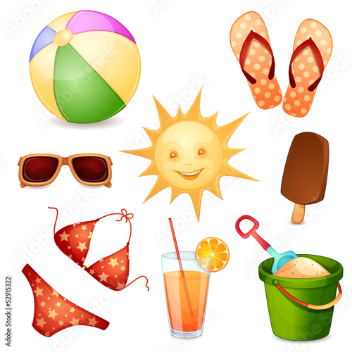 Summer elements isolated on white