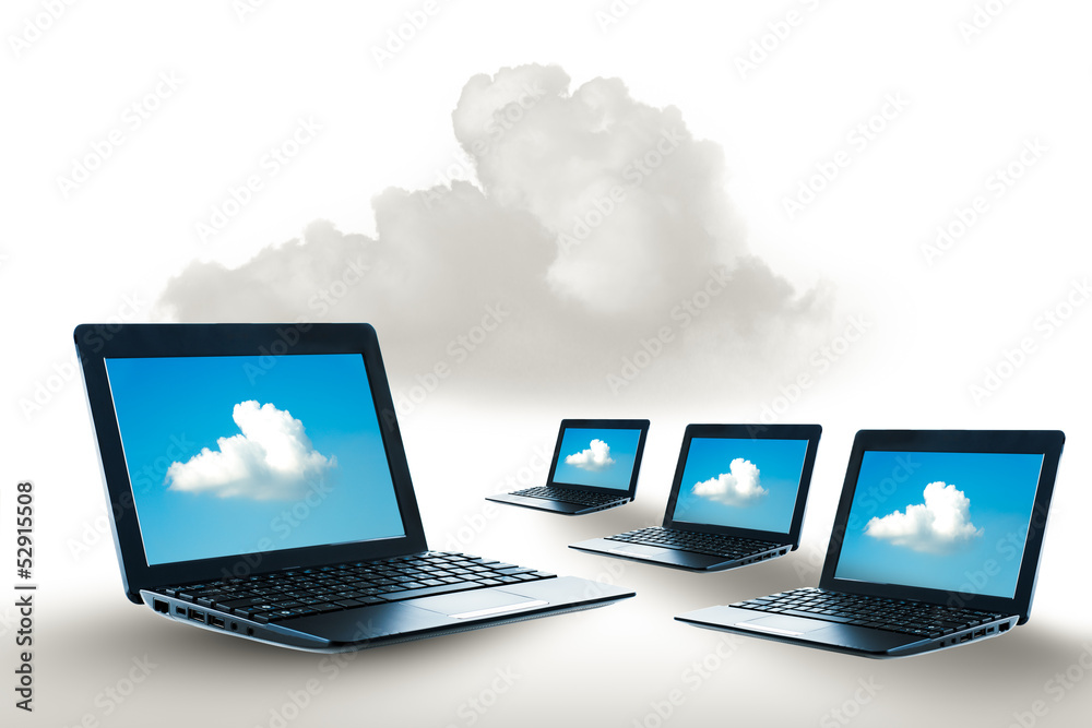 Fototapeta premium Laptop access to the clouds system