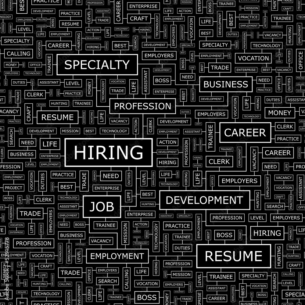 HIRING. Word cloud concept illustration. HIRING. Word cloud concept illustration.