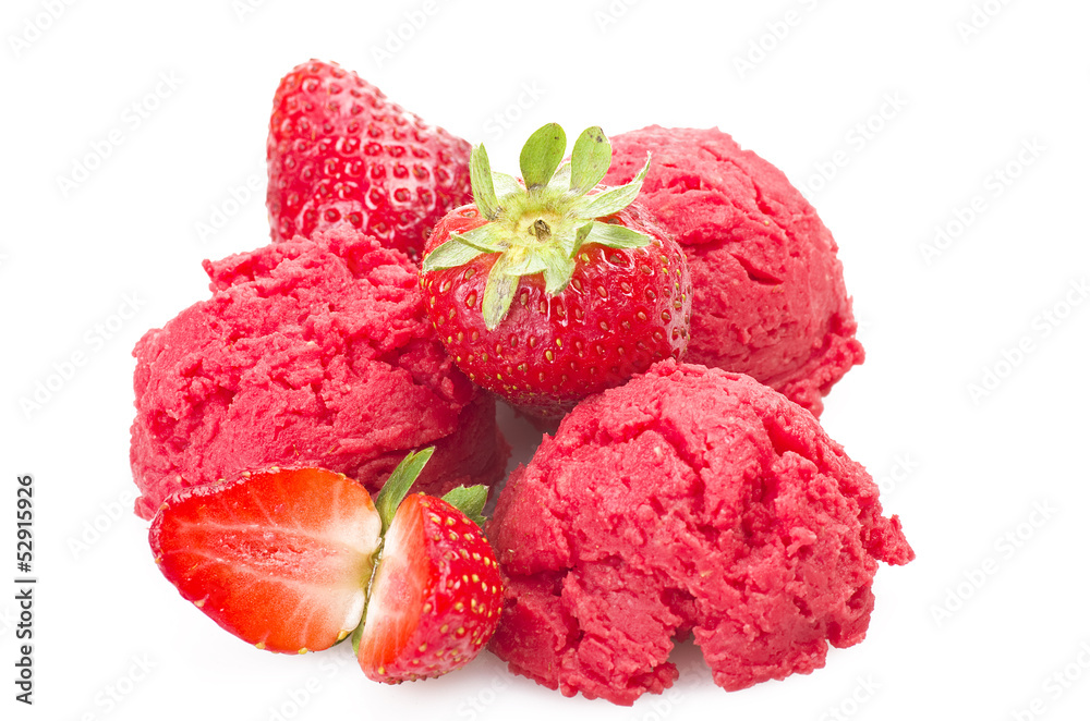 Strawberry ice cream close up on the white Strawberry ice cream close up on the white