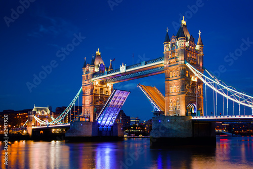 Tower Bridge in London, the UK at night photo