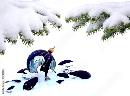 Christmas tree and broken glass bauble, failed christmas