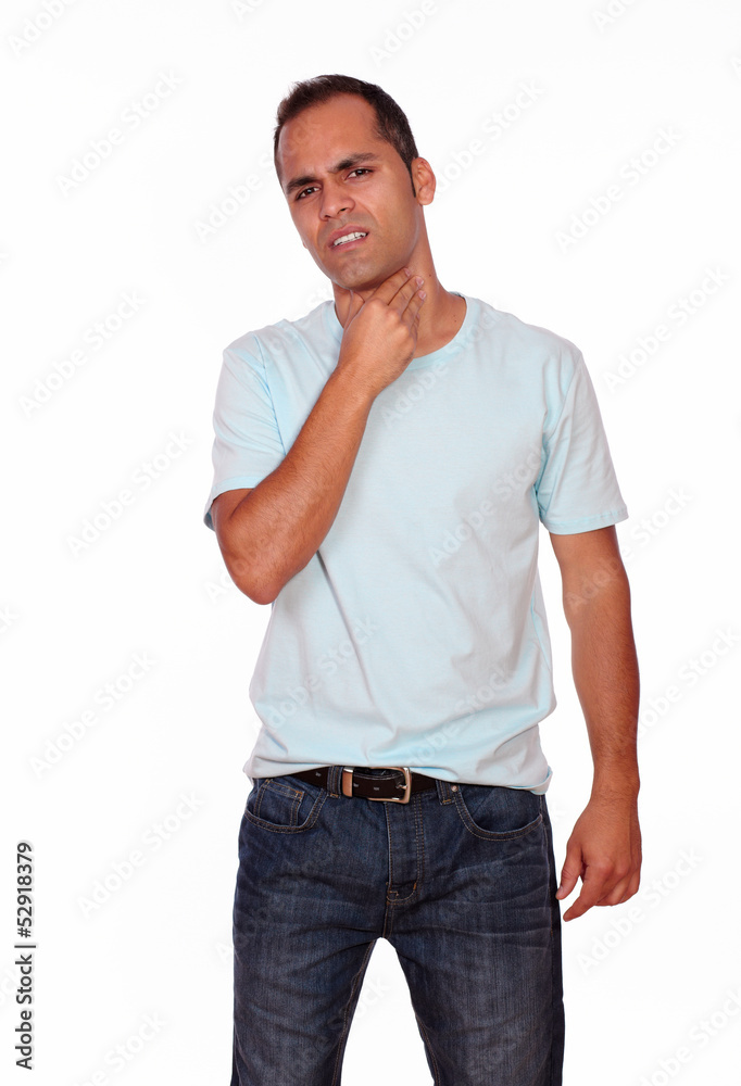 Fototapeta premium Latin adult man with throat pain