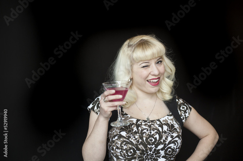 Wallpaper Mural Beautiful Young Woman with Blond Hair Drinking a Pink Martini Torontodigital.ca