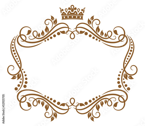 Retro frame with royal crown and flowers