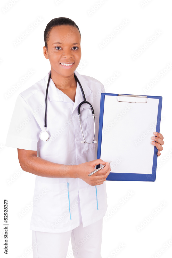 African american woman doctor a over white background African american woman doctor a over white background