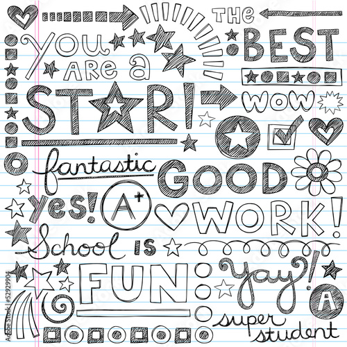Good Work Super Student Praise Phrases Back to School Doodles