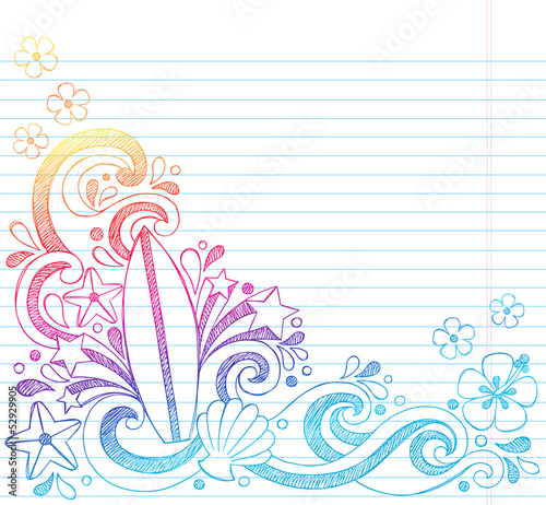 Surfboard Hawaiian Summer Beach Vacation Sketchy Doodles