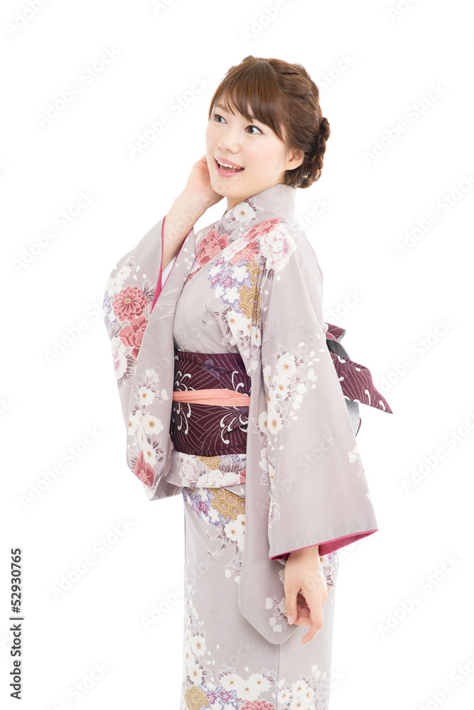 Beautiful japanese kimono woman isolated on white background