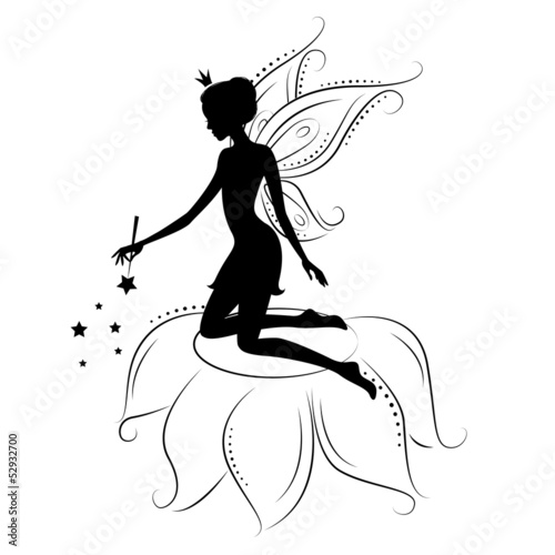 Silhouette of a fairy with magic wand.