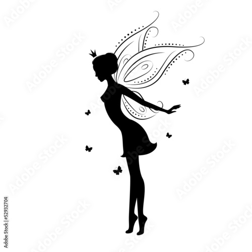 Silhouette of a fairy and butterfly. #52932704