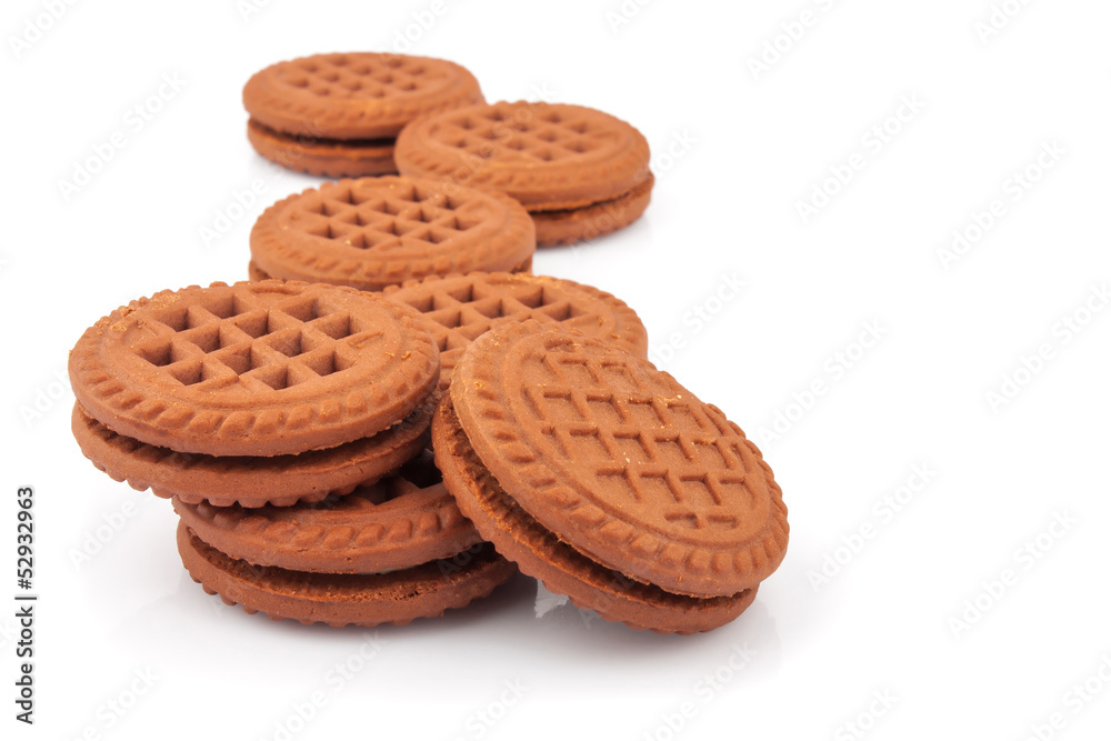 Chocolate sandwich cookies with creme filing, food photos Chocolate sandwich cookies with creme filing, food photos
