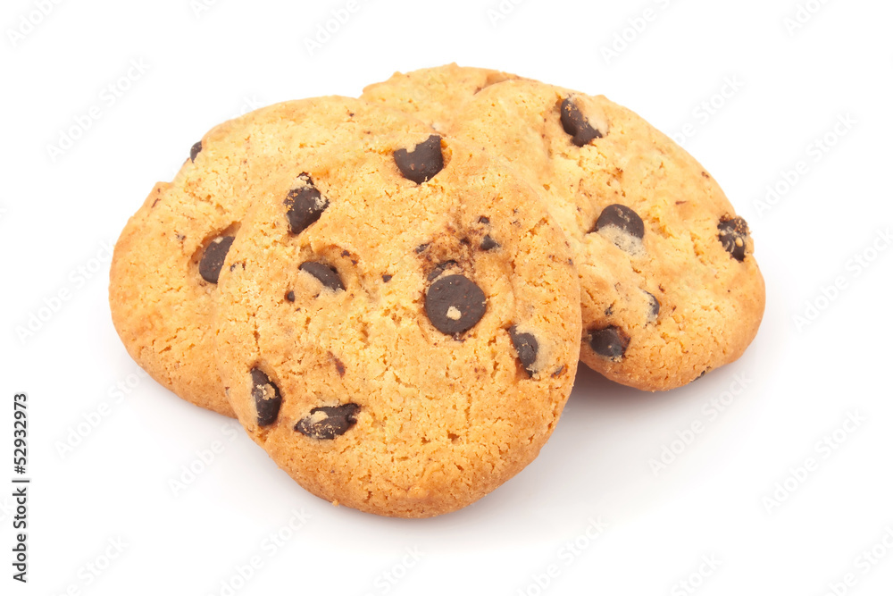 Pile of delicious cookies with chocolate chips on white Pile of delicious cookies with chocolate chips on white