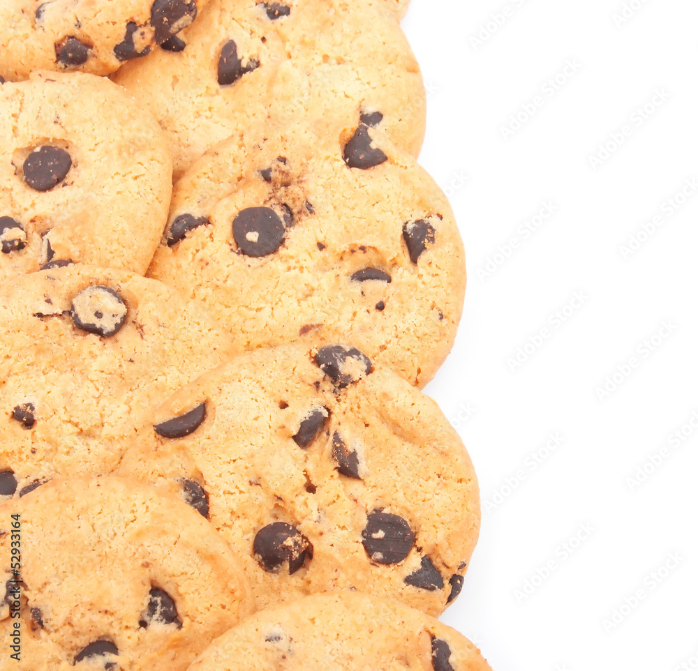 Background of delicious cookies with chocolate chips, food Background of delicious cookies with chocolate chips, food
