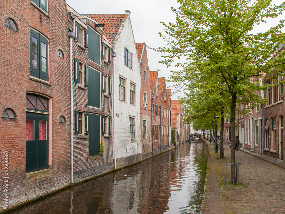 Traditional dutch buildings on canal in Alkmaar