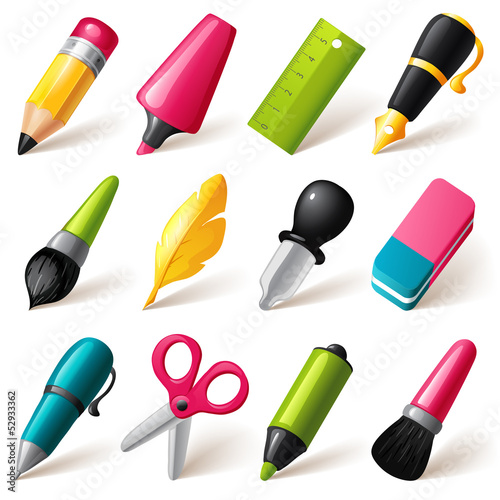 Drawing and Writing tools icon set