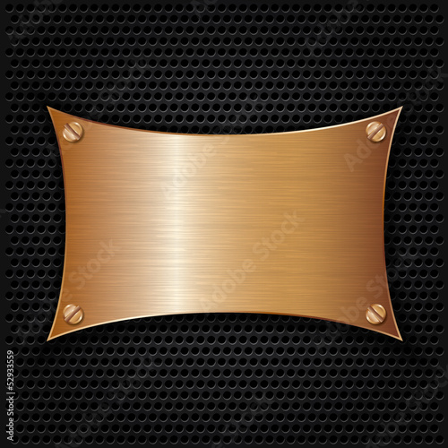 Bronze texture plate with screws, vector illustration