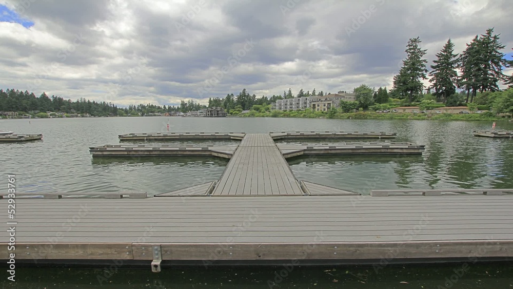 Lake Oswego Lakefront with Moving Clouds Timelapse