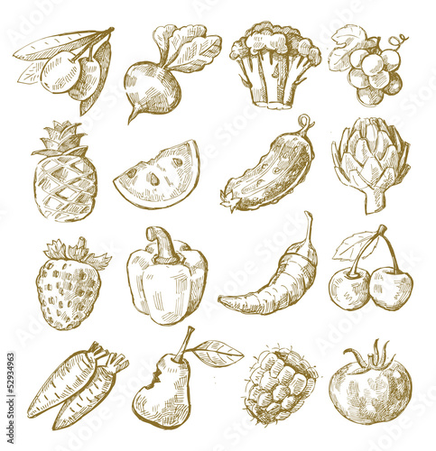 hand draw fruit and vegetable