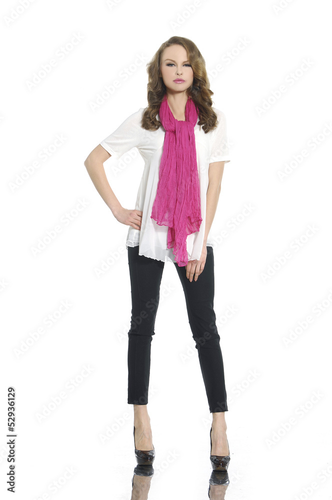 pretty young woman standing with scarf posing pretty young woman standing with scarf posing