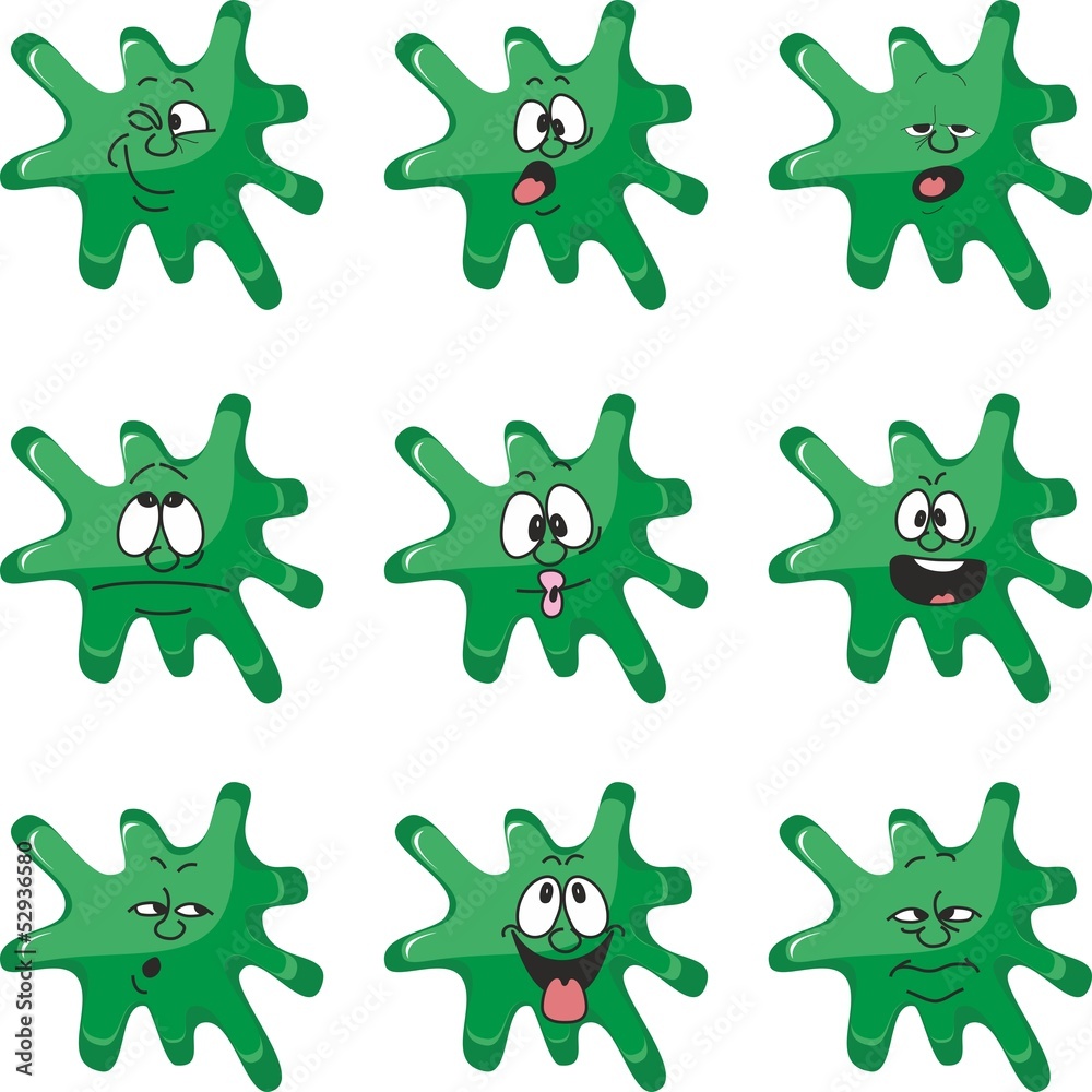 Obraz premium Emotion smiles cartoon green blot color set 008