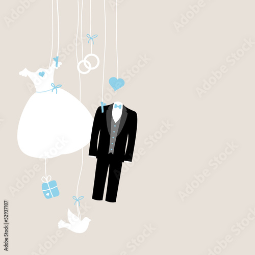 Wedding Symbols Retro Beige/Blue