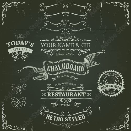 Hand Drawn Banners And Ribbons On Chalkboard