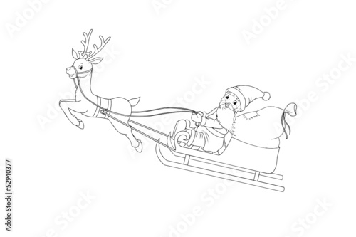 fliegender Weihnachtschlitten Outlines Malbild