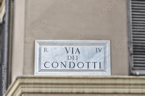 Street plate of famous Via dei Condotti in Rome, Italy. photo