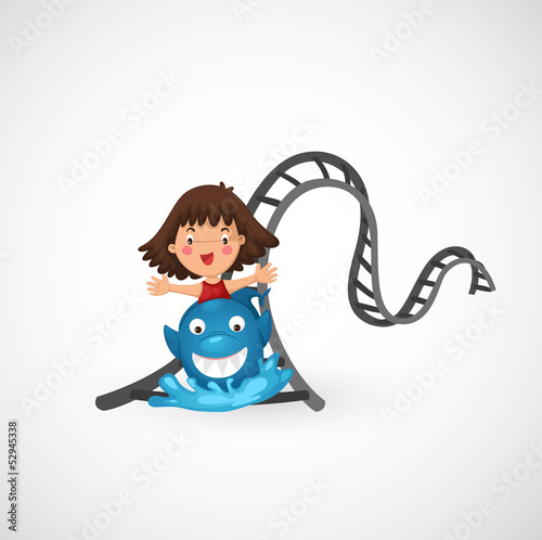 kids riding in the roller coaster