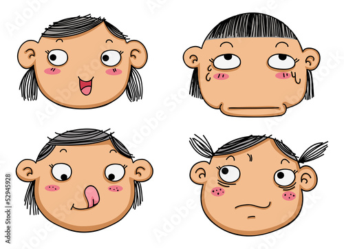 different facial expressions of a girl vector