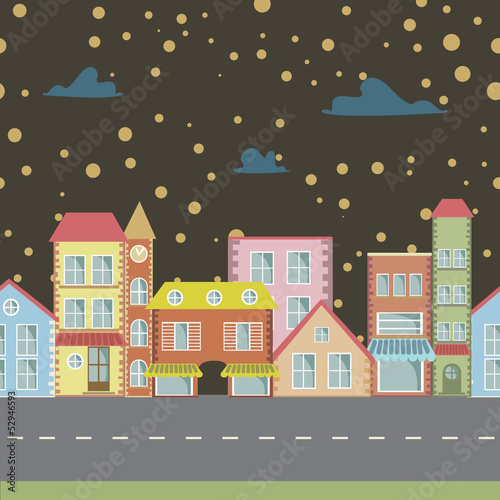 night seamless Vector cartoon town