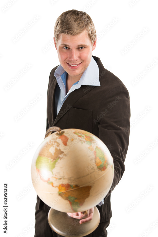 Business man holding globe Business man holding globe