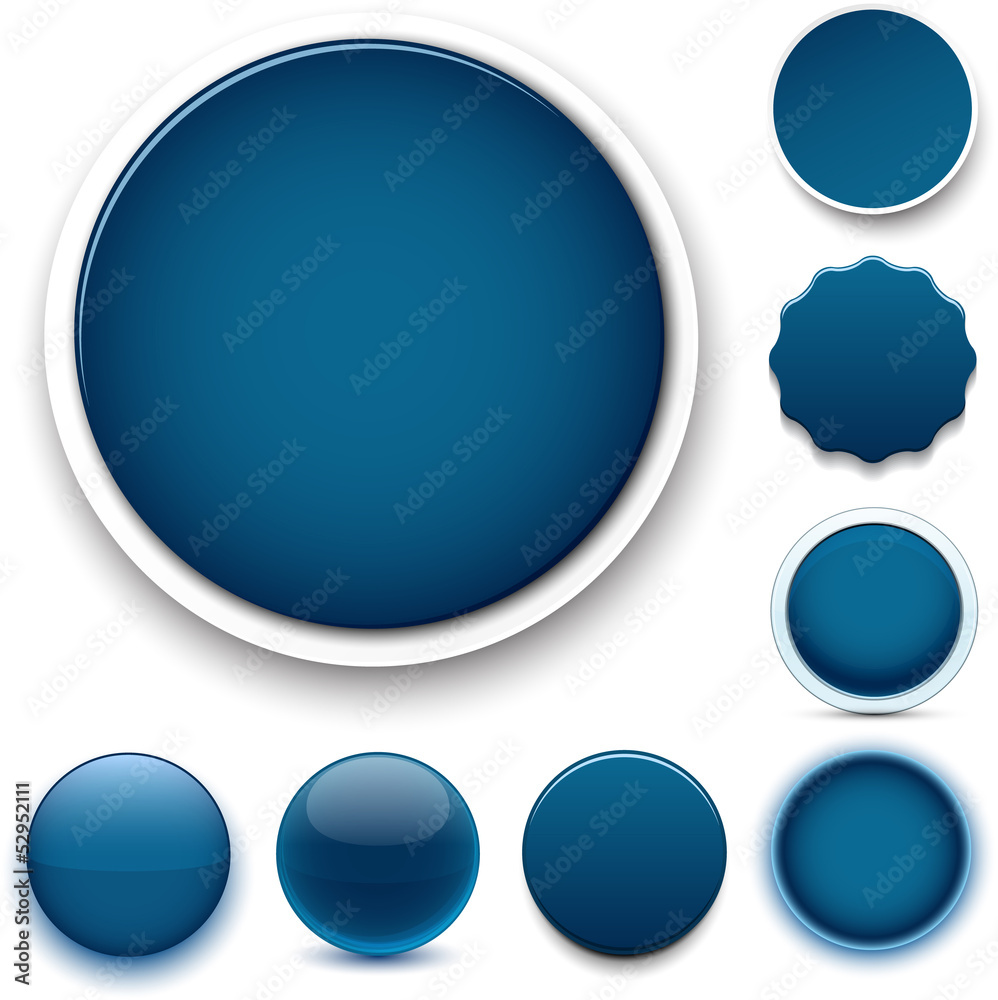 Round dark blue icons.