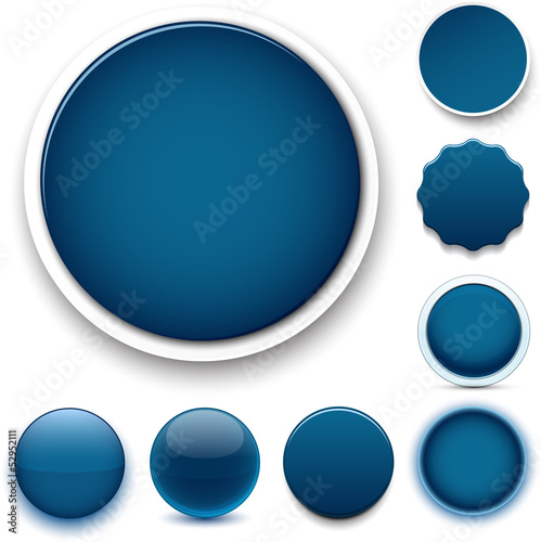 Round dark blue icons.