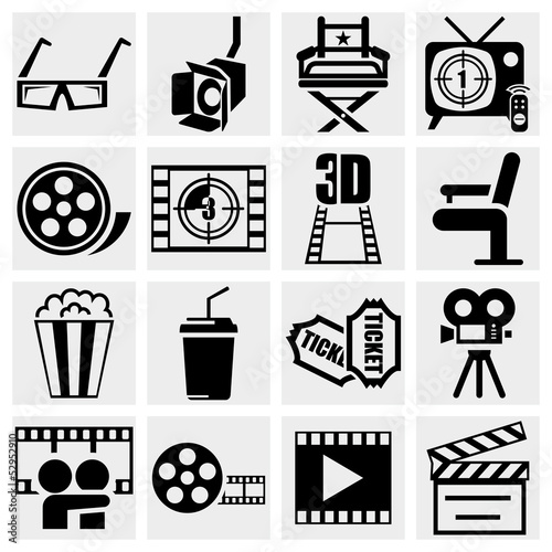 Movie vector icon set on gray