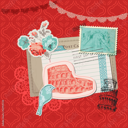 Scrapbook Design Elements - Italy Vintage Card with Stamps