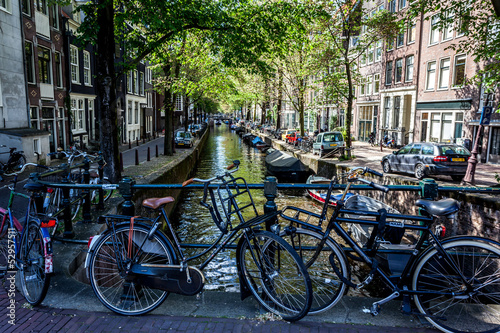 Amsterdam canal surrounded by bikes