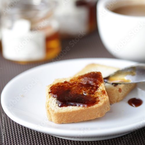 Fresh toast with honey closeup