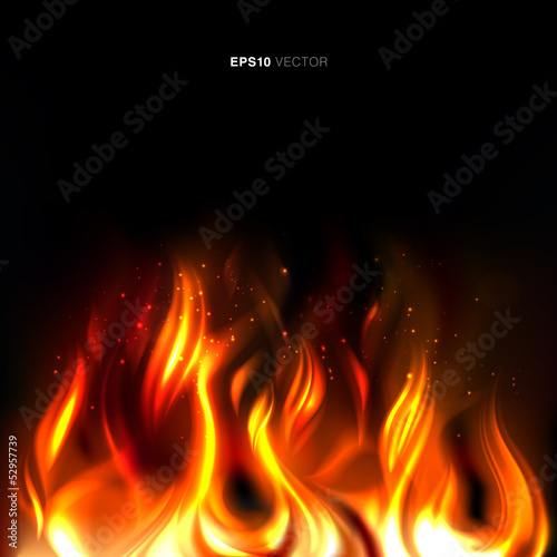 Illustration of vividly burning fire on a black background