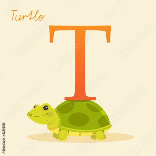 Animal alphabet with turtle,  vector illustration