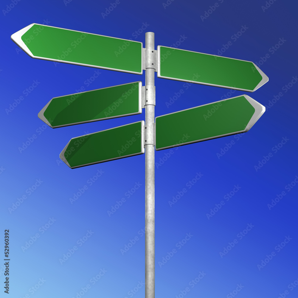 green directionl signs on a blue background green directionl signs on a blue background