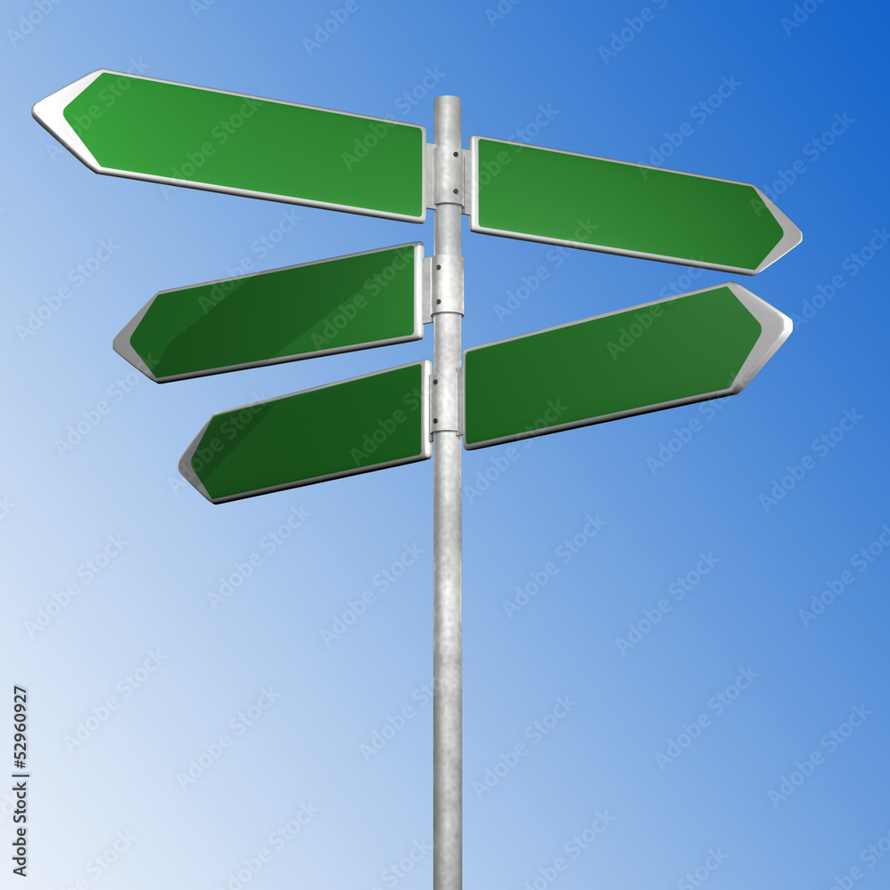 green directionl signs on a blue background green directionl signs on a blue background