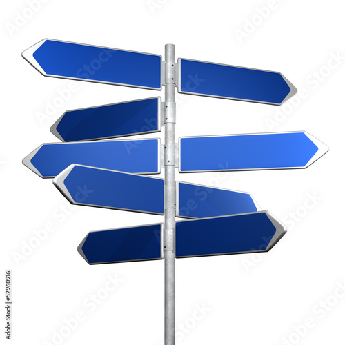 BLue directionl signs on a white background