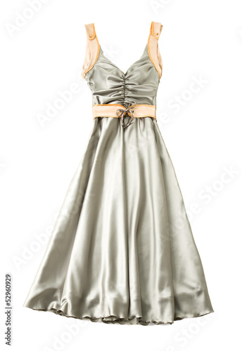 Fotografering Satin ruched sweetheart bodice belted dress