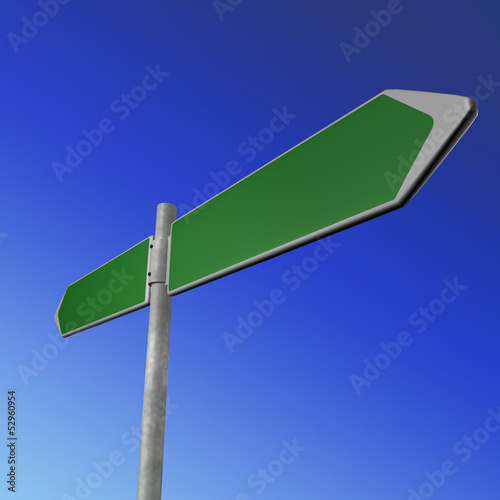 green directionl signs on a blue background