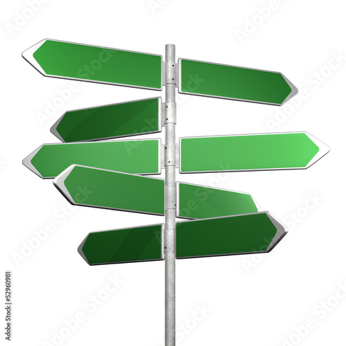 green directionl signs on a white background